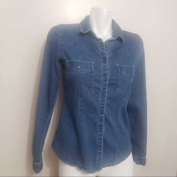 🧩Handcrafted Denim Pull&Bear Collared Blouse - Picture 1 of 7